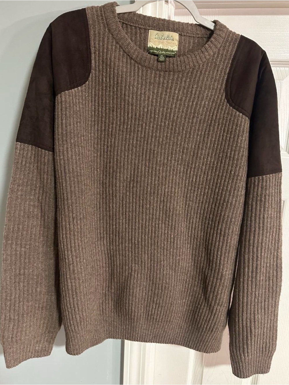 Cabela's Outfitter Series 100% Lambswool Commando Ribbed Sweater Suede PatchesXL